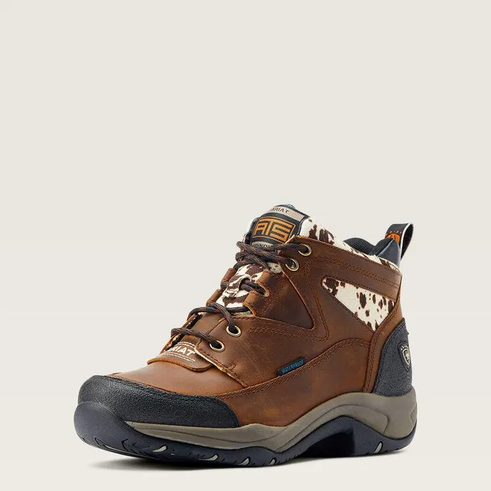 Women English Riding Boots Ariat Terrain Waterproof Boot Distressed Brownand Speckled Cow Print