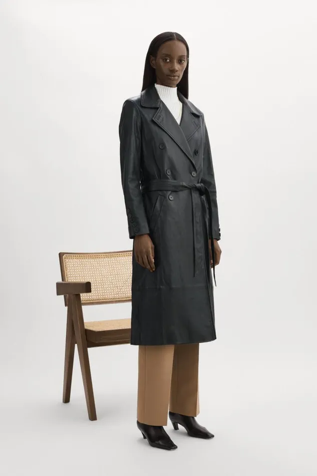 Women ERMA Leather Trench Coat Black LAMARQUE Leather Jackets