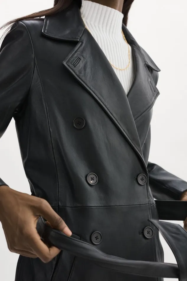 Women ERMA Leather Trench Coat Black LAMARQUE Leather Jackets