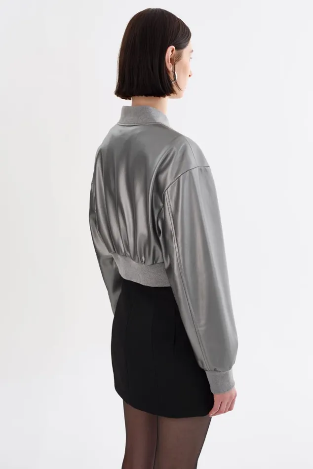 Women EVELIN Faux Leather Cropped Bomber Gunmetal LAMARQUE Leather Jackets
