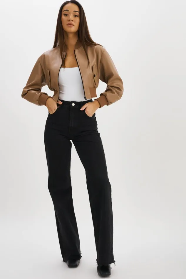 Women EVELIN Faux Leather Cropped Bomber Mocha LAMARQUE Bombers Women EVELIN Faux Leather Cropped Bomber Mocha LAMARQUE Bombers