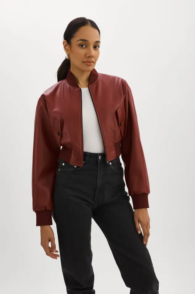 Women EVELIN Faux Leather Cropped Bomber Syrah LAMARQUE Leather Jackets