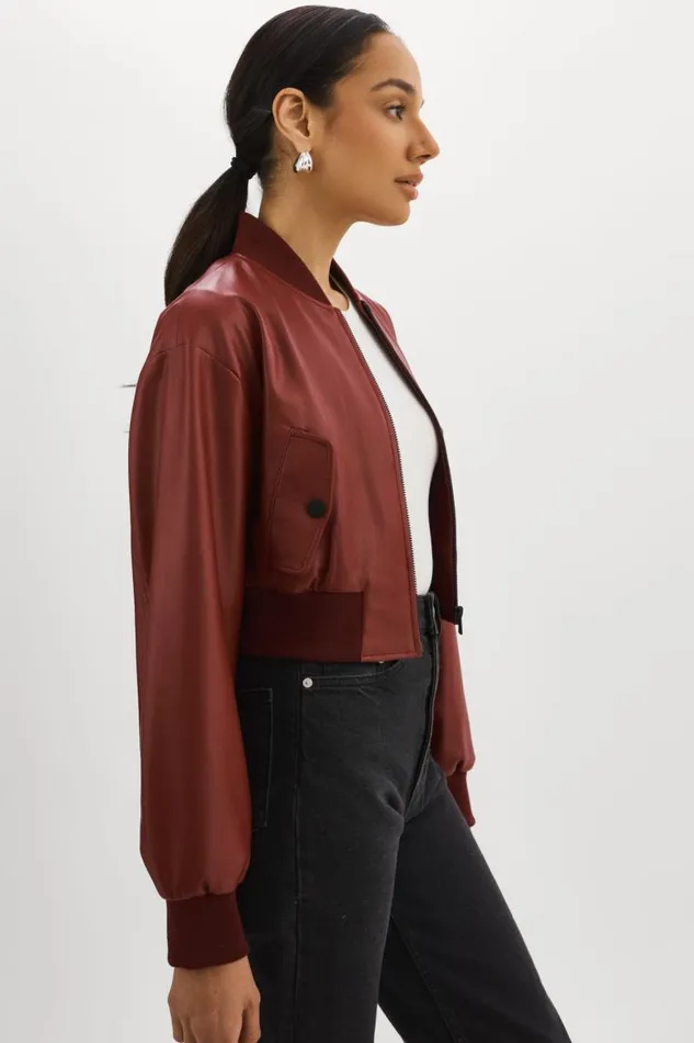 Women EVELIN Faux Leather Cropped Bomber Syrah LAMARQUE Leather Jackets Women EVELIN Faux Leather Cropped Bomber Syrah LAMARQUE Leather Jackets