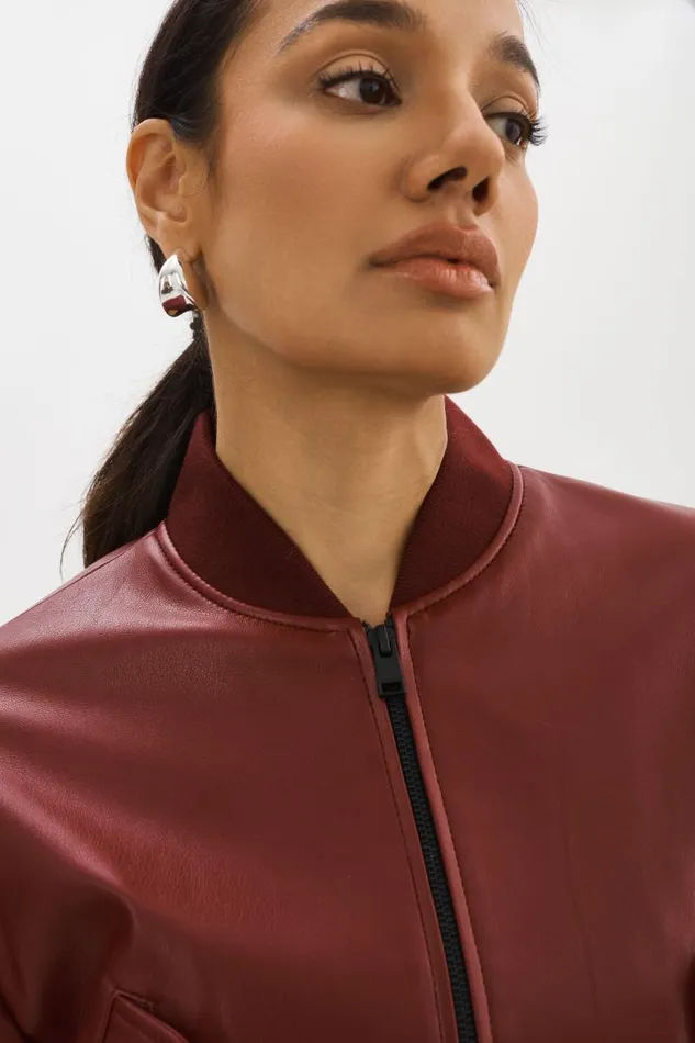 Women EVELIN Faux Leather Cropped Bomber Syrah LAMARQUE Leather Jackets Women EVELIN Faux Leather Cropped Bomber Syrah LAMARQUE Leather Jackets