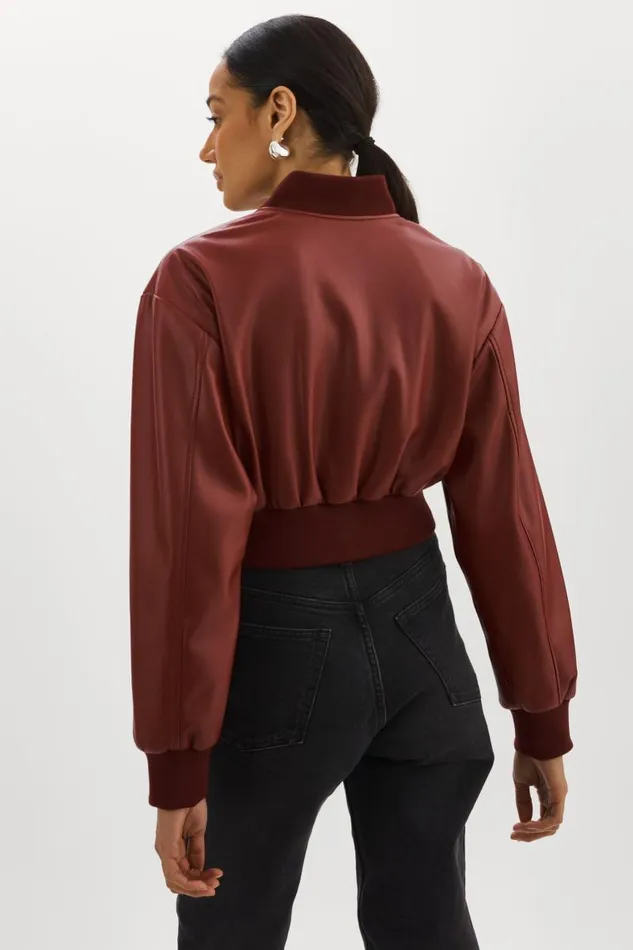 Women EVELIN Faux Leather Cropped Bomber Syrah LAMARQUE Leather Jackets Women EVELIN Faux Leather Cropped Bomber Syrah LAMARQUE Leather Jackets