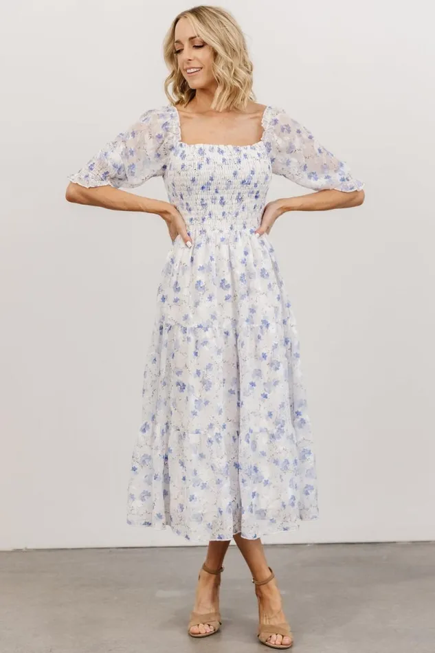 Women Fabian Jacquard Midi Dress Blue Floral Baltic Born Bump Friendly