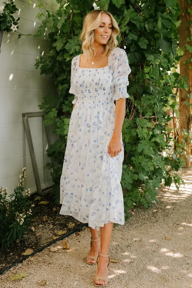 Women Fabian Jacquard Midi Dress Blue Floral Baltic Born Bump Friendly Women Fabian Jacquard Midi Dress Blue Floral Baltic Born Bump Friendly
