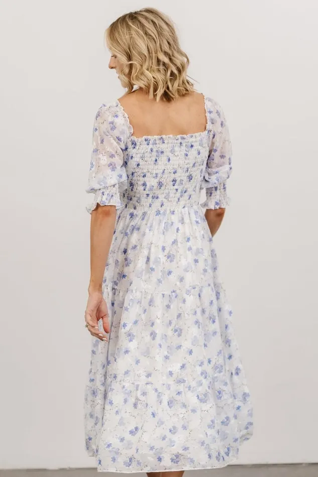 Women Fabian Jacquard Midi Dress Blue Floral Baltic Born Bump Friendly Women Fabian Jacquard Midi Dress Blue Floral Baltic Born Bump Friendly