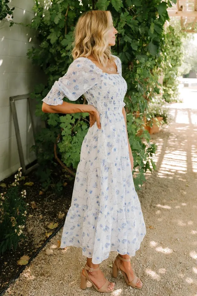 Women Fabian Jacquard Midi Dress Blue Floral Baltic Born Bump Friendly Women Fabian Jacquard Midi Dress Blue Floral Baltic Born Bump Friendly