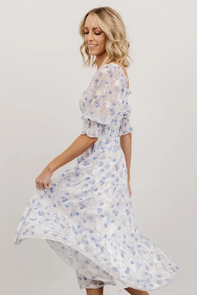 Women Fabian Jacquard Midi Dress Blue Floral Baltic Born Bump Friendly Women Fabian Jacquard Midi Dress Blue Floral Baltic Born Bump Friendly