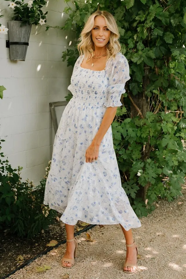 Women Fabian Jacquard Midi Dress Blue Floral Baltic Born Bump Friendly Women Fabian Jacquard Midi Dress Blue Floral Baltic Born Bump Friendly
