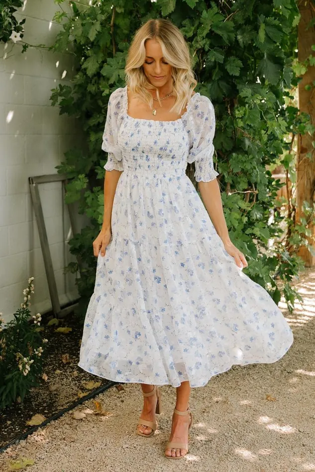 Women Fabian Jacquard Midi Dress Blue Floral Baltic Born Bump Friendly Women Fabian Jacquard Midi Dress Blue Floral Baltic Born Bump Friendly