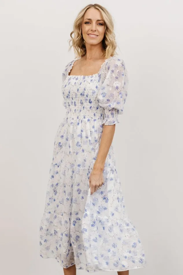 Women Fabian Jacquard Midi Dress Blue Floral Baltic Born Bump Friendly Women Fabian Jacquard Midi Dress Blue Floral Baltic Born Bump Friendly