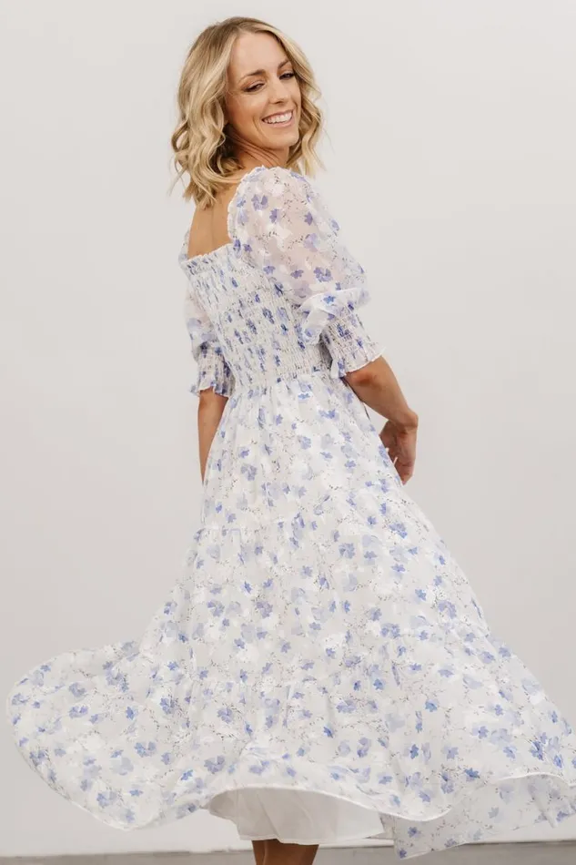 Women Fabian Jacquard Midi Dress Blue Floral Baltic Born Bump Friendly Women Fabian Jacquard Midi Dress Blue Floral Baltic Born Bump Friendly