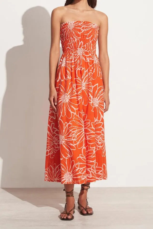 Women Faithfull The Brand Dresses Abbas Midi Dress La Sirena Floral Print Orange 8211 Final Sale