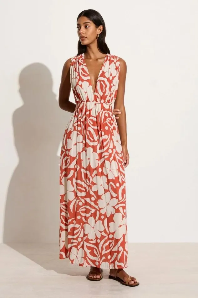 Women Faithfull The Brand Dresses Tropicale Midi Dress Pavito Floral Watermelon 8211 Final Sale
