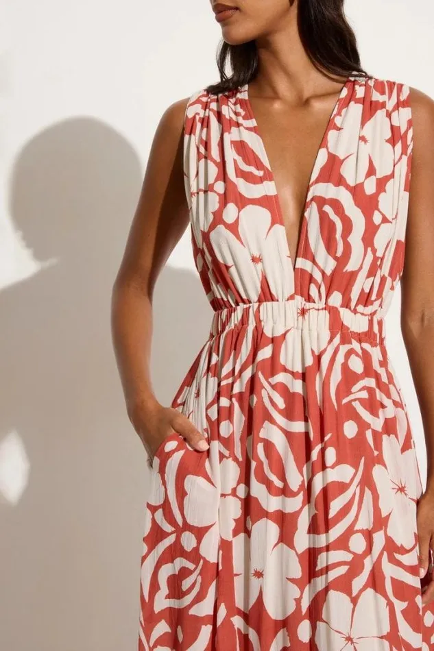 Women Faithfull The Brand Dresses Tropicale Midi Dress Pavito Floral Watermelon 8211 Final Sale