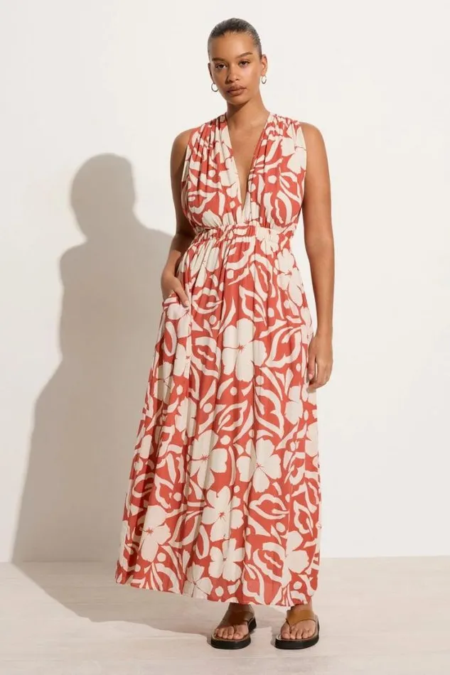 Women Faithfull The Brand Dresses Tropicale Midi Dress Pavito Floral Watermelon 8211 Final Sale