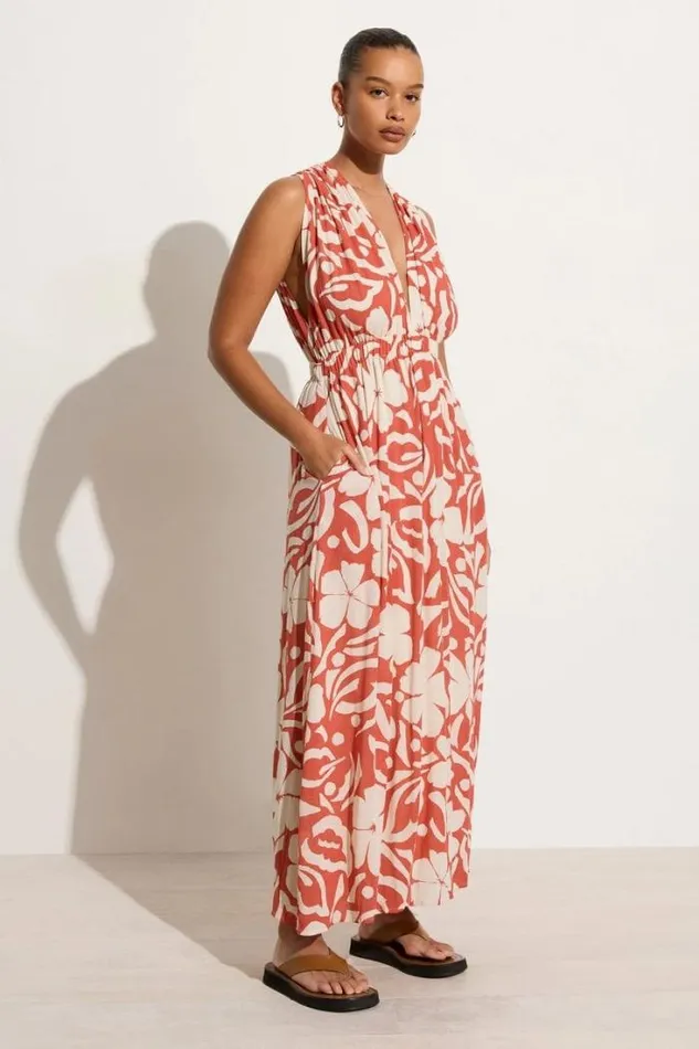 Women Faithfull The Brand Dresses Tropicale Midi Dress Pavito Floral Watermelon 8211 Final Sale
