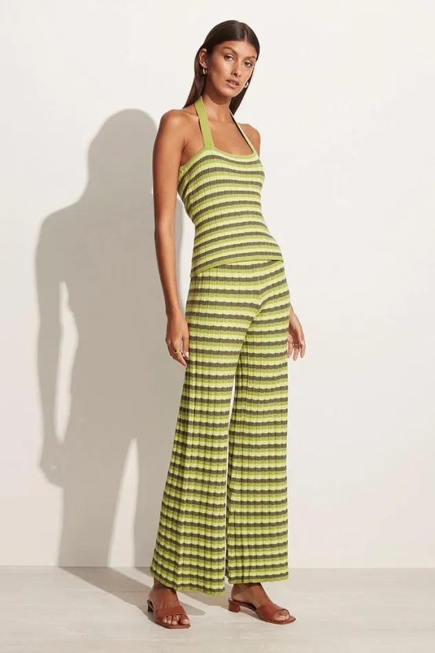 Women Faithfull The Brand Pants Damira Knit Pants Green Stripes Exclusive 8211 Final Sale