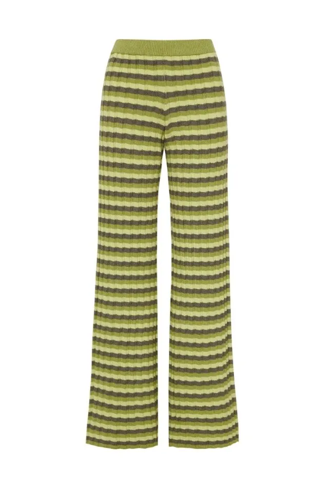Women Faithfull The Brand Pants Damira Knit Pants Green Stripes Exclusive 8211 Final Sale