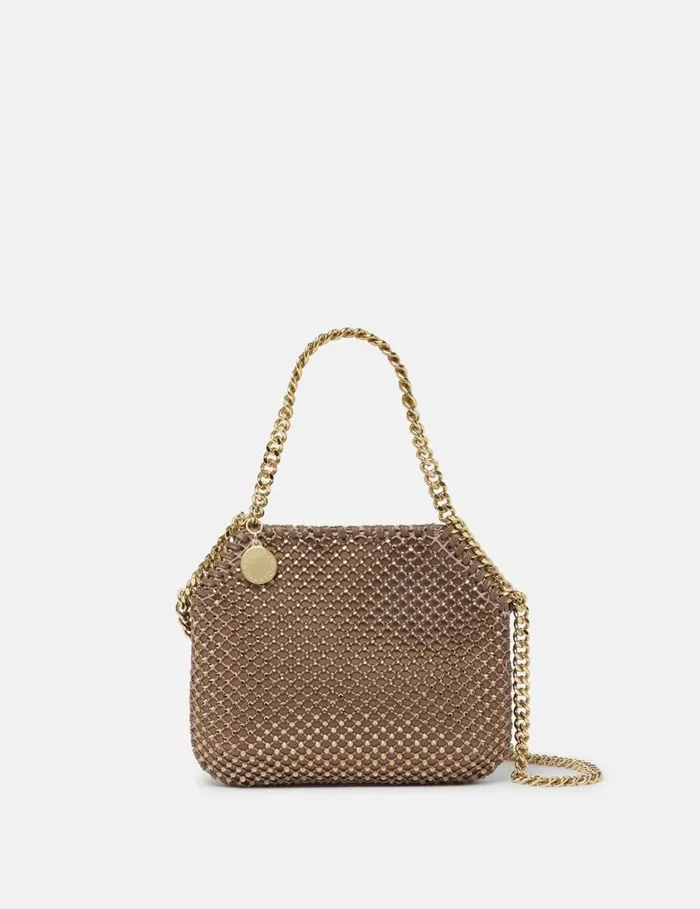 Women Falabella Tiny Crystal Tote Bag Metallic Brown Stella McCartney Crossbody Bags