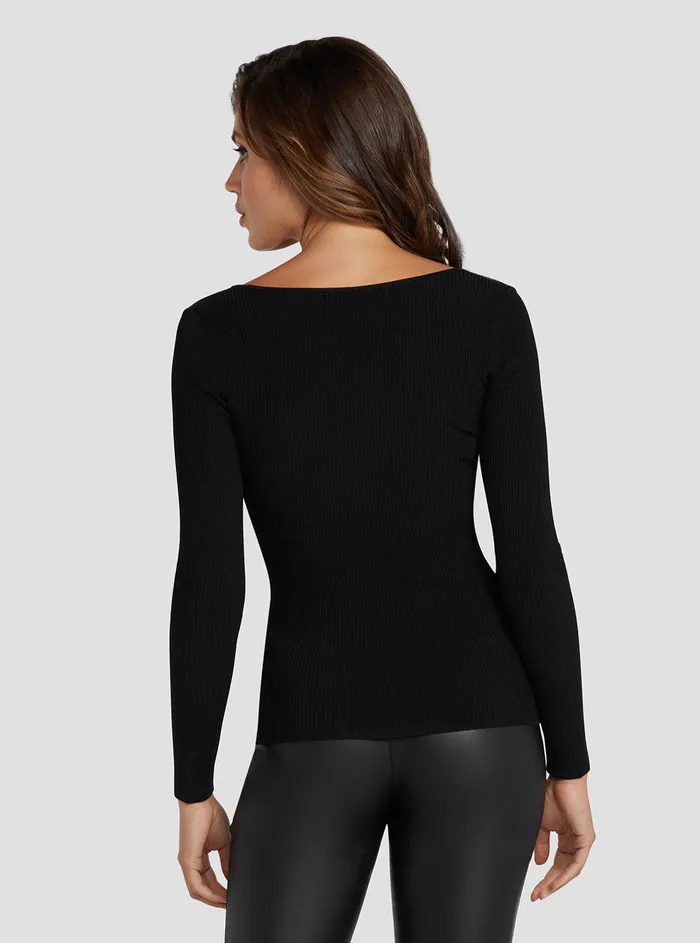 Women Fashion Tops GUESS Black Nicole Rib Knit Top