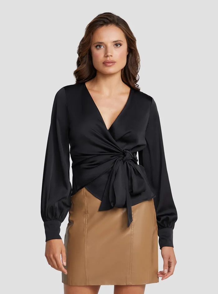 Women Fashion Tops GUESS Eco Black Lovisa Wrap Top