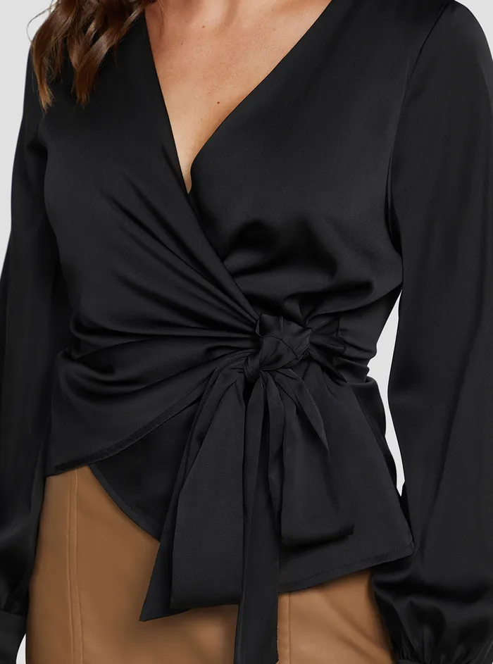 Women Fashion Tops GUESS Eco Black Lovisa Wrap Top