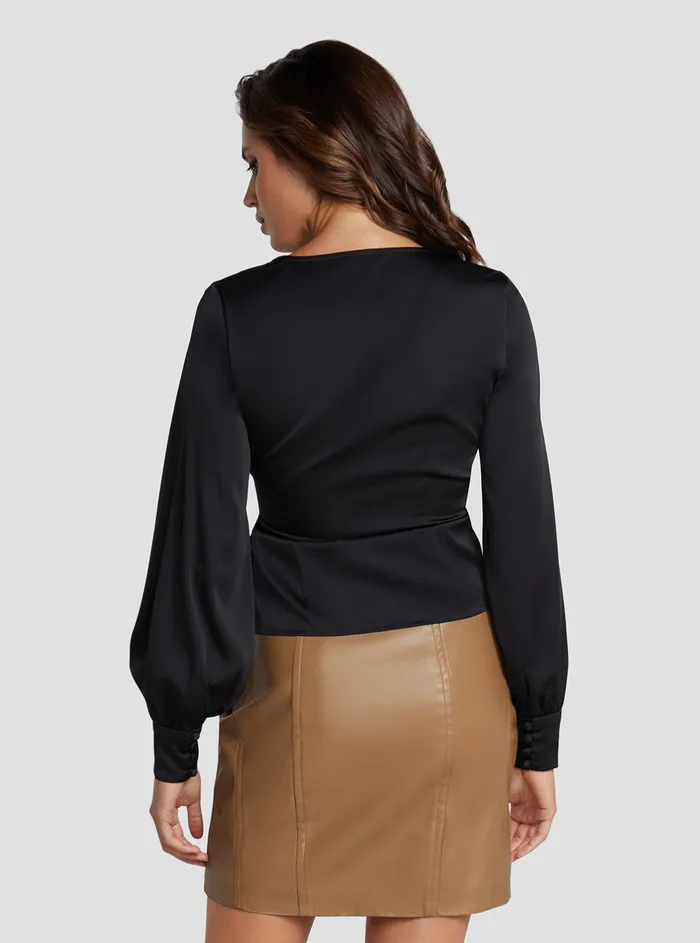 Women Fashion Tops GUESS Eco Black Lovisa Wrap Top