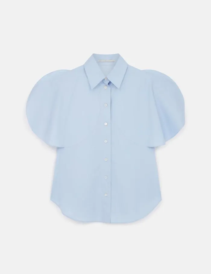 Women Flared Short Sleeve Shirt Sky Blue Stella McCartney Shirts And Tops