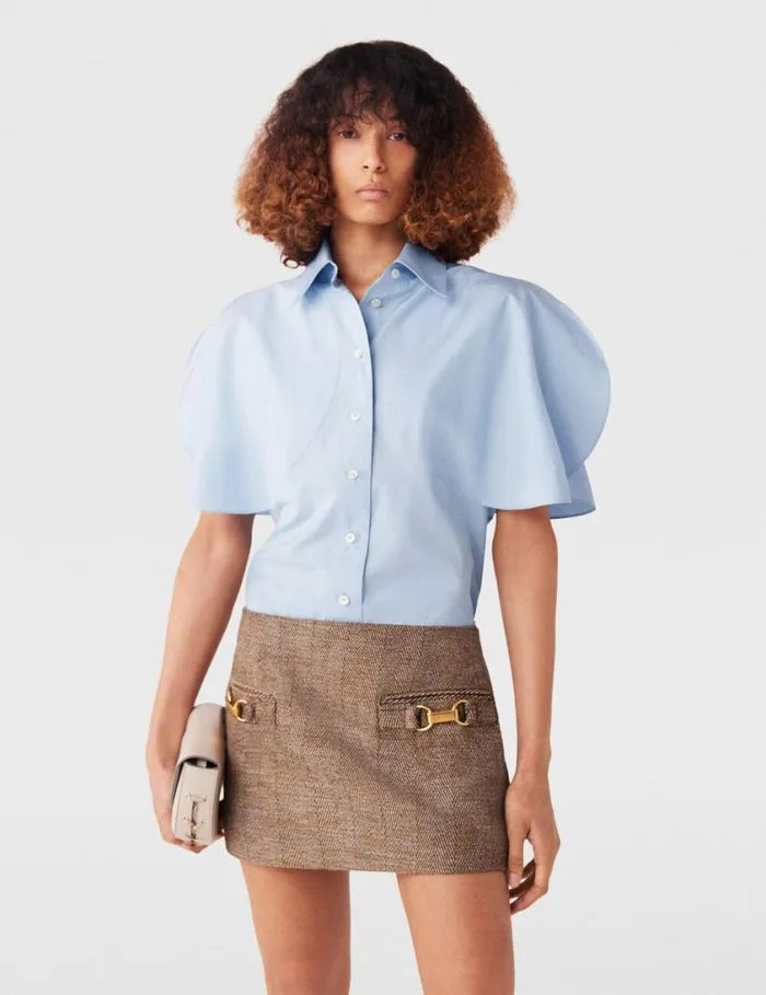 Women Flared Short Sleeve Shirt Sky Blue Stella McCartney Shirts And Tops Women Flared Short Sleeve Shirt Sky Blue Stella McCartney Shirts And Tops
