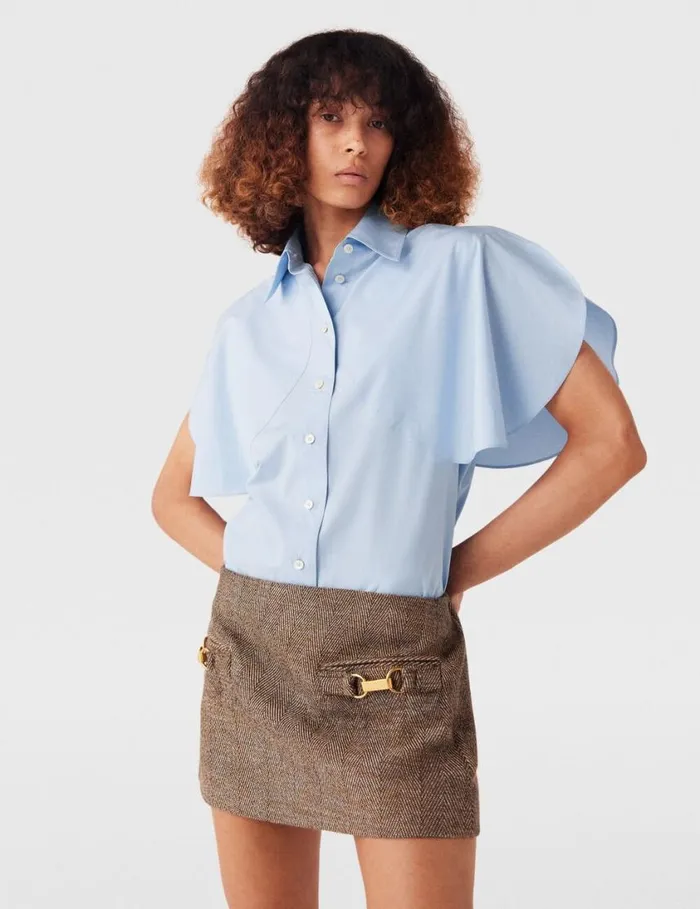 Women Flared Short Sleeve Shirt Sky Blue Stella McCartney Shirts And Tops Women Flared Short Sleeve Shirt Sky Blue Stella McCartney Shirts And Tops
