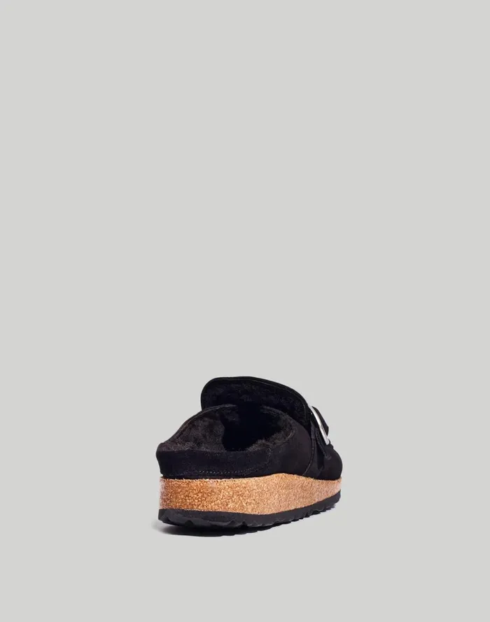 Women Flats and Loafers Madewell Birkenstock Suede Buckley Clogs In Shearling Black Suede Shearing