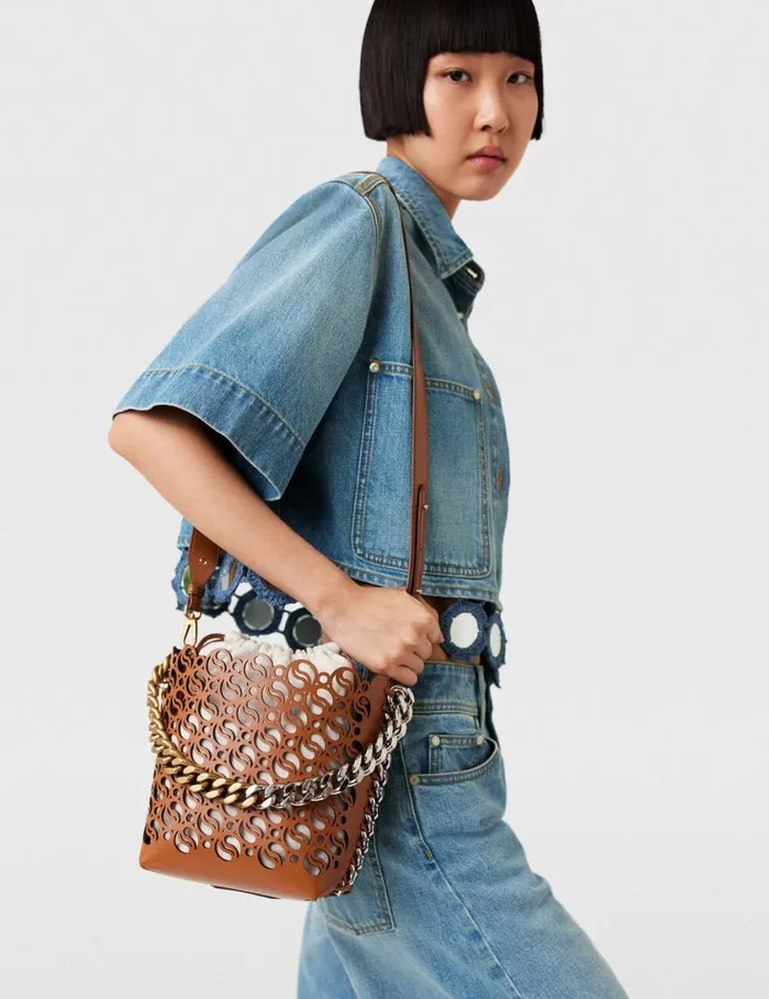 Women Frayme SWave Bucket Bag Tan Stella McCartney Crossbody Bags Women Frayme SWave Bucket Bag Tan Stella McCartney Crossbody Bags