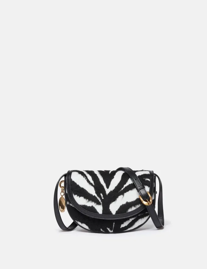 Women Frayme Tiger Pattern Shoulder Bag Black And White Stella McCartney Shoulder Bags