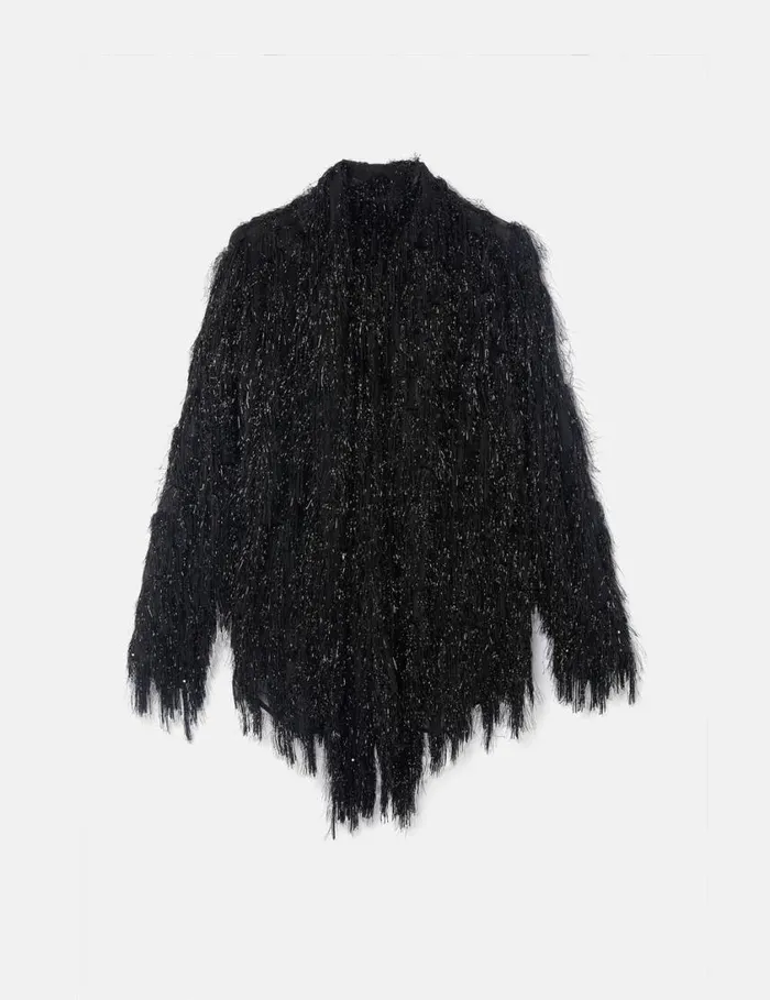 Women Glitter Tassel Shirt Black And Silver Stella McCartney Shirts And Tops