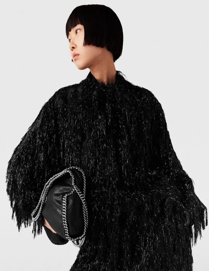 Women Glitter Tassel Shirt Black And Silver Stella McCartney Shirts And Tops