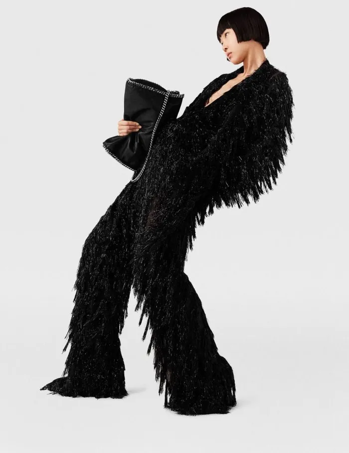 Women Glitter Tassel Shirt Black And Silver Stella McCartney Shirts And Tops