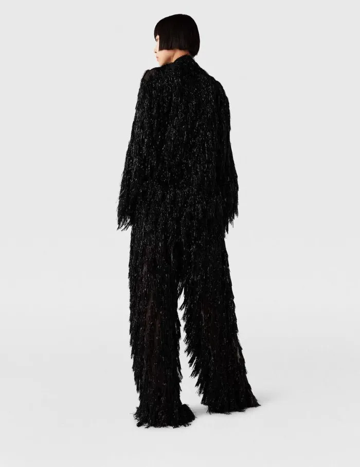 Women Glitter Tassel Shirt Black And Silver Stella McCartney Shirts And Tops