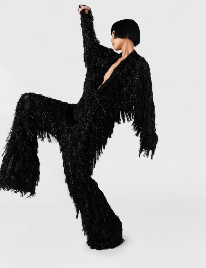 Women Glitter Tassel Shirt Black And Silver Stella McCartney Shirts And Tops