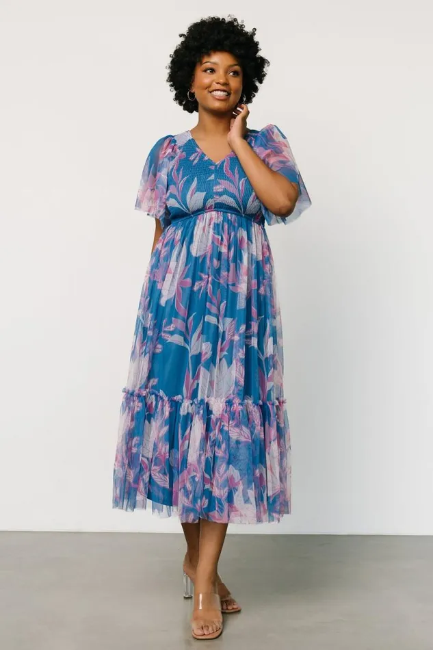 Women Gracie Tulle Dress Blue Pink Floral Baltic Born Midi Dresses