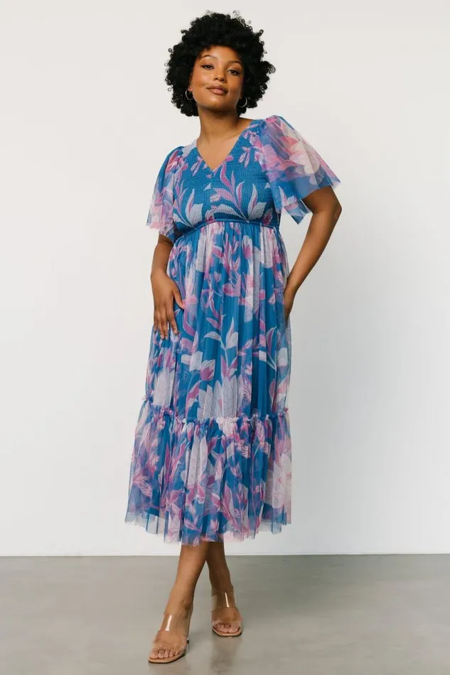 Women Gracie Tulle Dress Blue Pink Floral Baltic Born Midi Dresses Women Gracie Tulle Dress Blue Pink Floral Baltic Born Midi Dresses