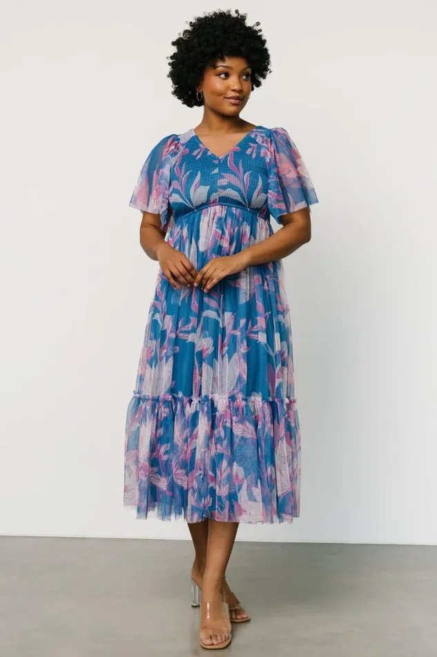 Women Gracie Tulle Dress Blue Pink Floral Baltic Born Midi Dresses Women Gracie Tulle Dress Blue Pink Floral Baltic Born Midi Dresses