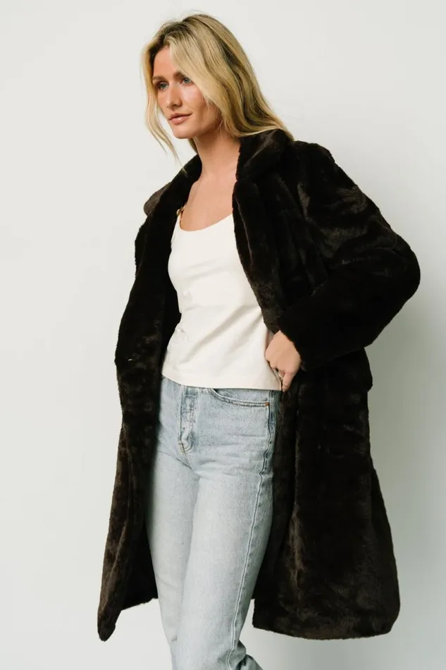 Women Graham Long Faux Fur Coat Deep Brown Baltic Born Outerwear Women Graham Long Faux Fur Coat Deep Brown Baltic Born Outerwear