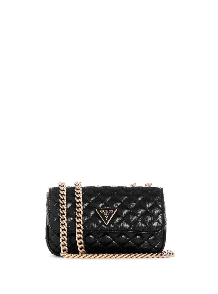 Women Half Flap GUESS Black Spark Quilted Mini Crossbody Bag