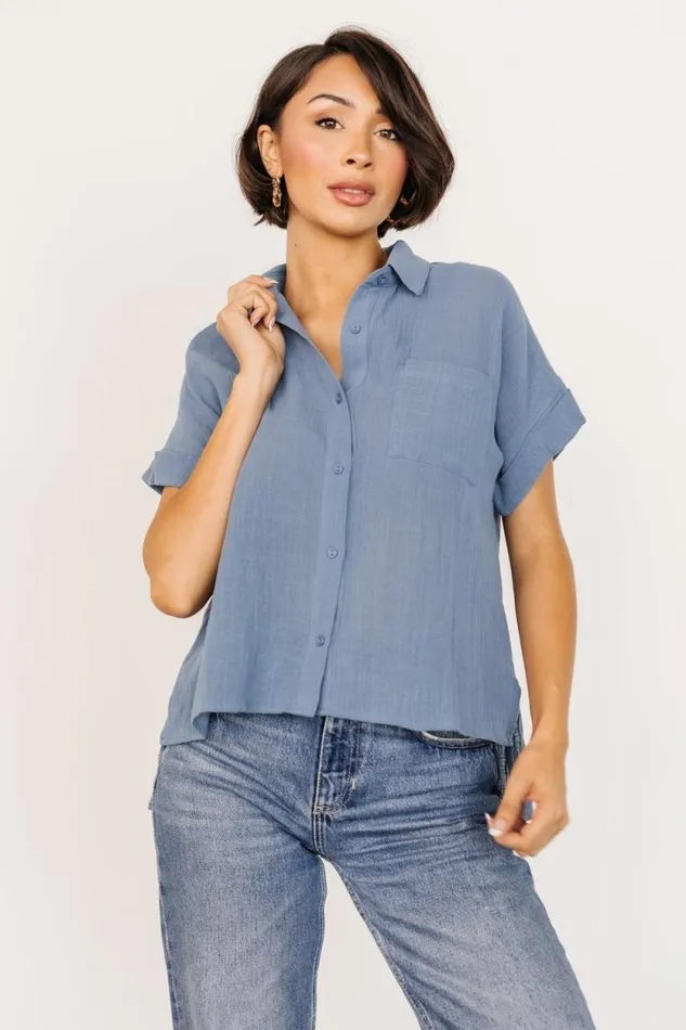 Women Hammond Short Sleeve Top Slate Blue Baltic Born Blouses and Shirts