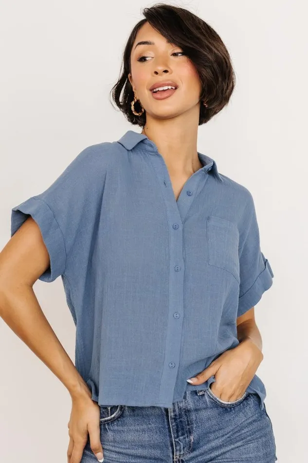 Women Hammond Short Sleeve Top Slate Blue Baltic Born Blouses and Shirts Women Hammond Short Sleeve Top Slate Blue Baltic Born Blouses and Shirts