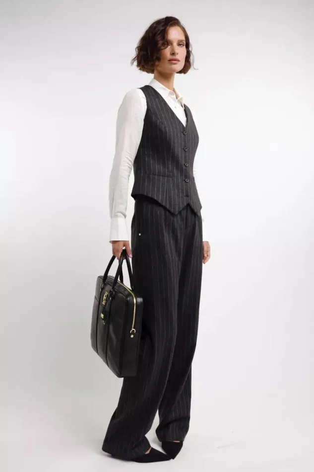 Women Hampton Waistcoat Charcoal Pinstripe Holland Cooper Tailoring