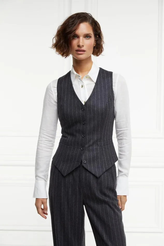 Women Hampton Waistcoat Charcoal Pinstripe Holland Cooper Tailoring